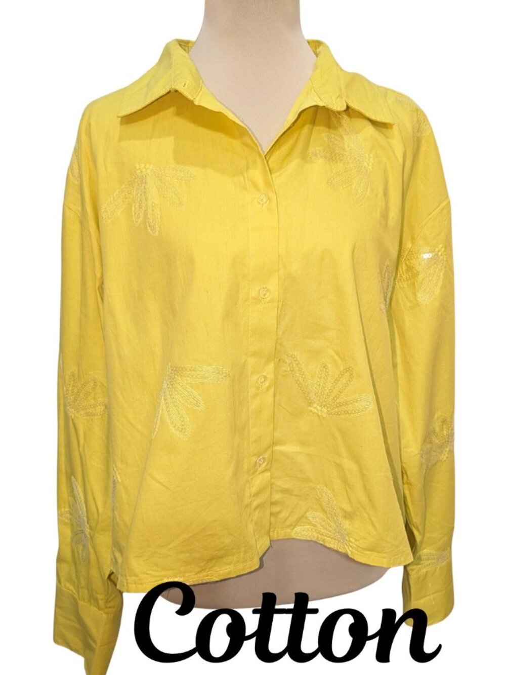 Calligraphie Yellow Sequin Embroidered Long Sleeve Blouse